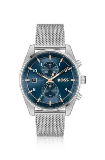 Hugo Boss Mesh-bracelet Chronograph Watch With Blue Dial Men's Watches In Metallic