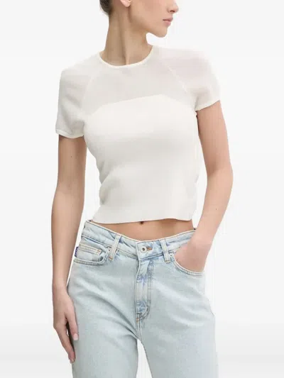 Hugo Boss Mesh-insert Ribbed T-shirt In White