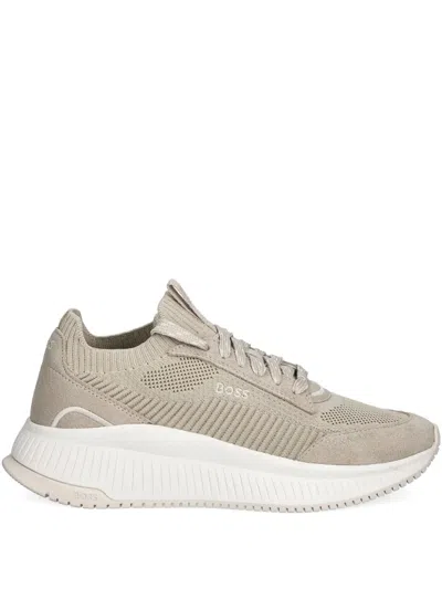 Hugo Boss Mesh Suede Sneakers In Neutral