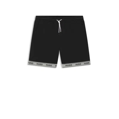 Hugo Boss Mesh Swim Shorts With Jacquard Logo Tape In Black