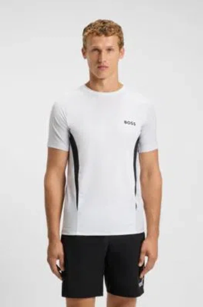 Hugo Boss Mesh-jersey Slim-fit T-shirt With Colour-blocking In White