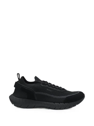 Hugo Boss Boss Motion Knit And Suede Sneakers With Rubber Sole In Black