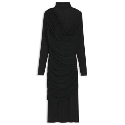 Hugo Boss Mesh-panel Dress In A Slim Fit In Black