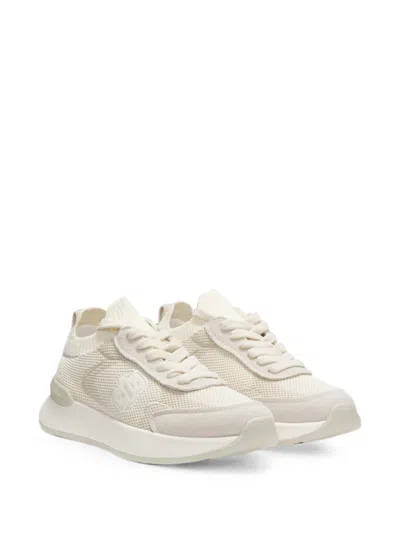 Hugo Boss Mesh-panelled Lace-up Sneakers In Neutral