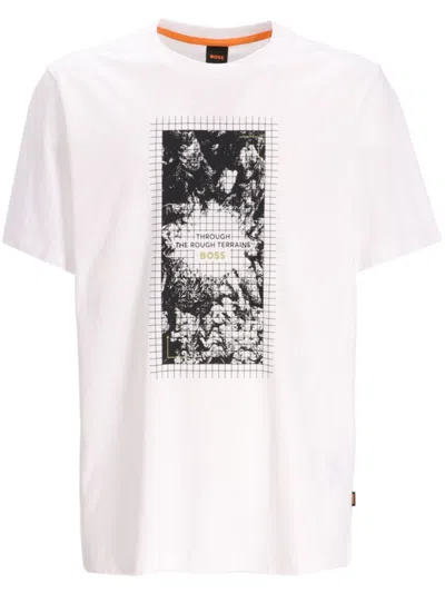 Hugo Boss Regular-fit T-shirt In Stretch Cotton With Seasonal Artwork In White