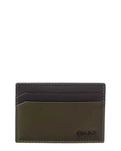 Hugo Boss Mett Leather Card Holder In Green