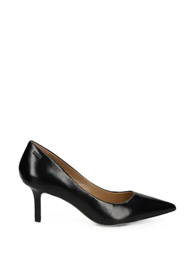Hugo Boss Miah Heeled Leather Pumps With Debossed Logo In Blue