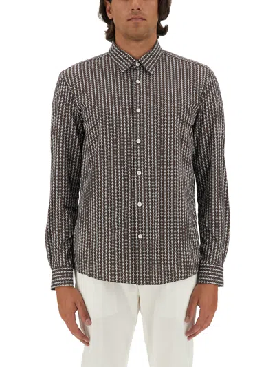 Hugo Boss Micro Check Pattern Shirt In Brown