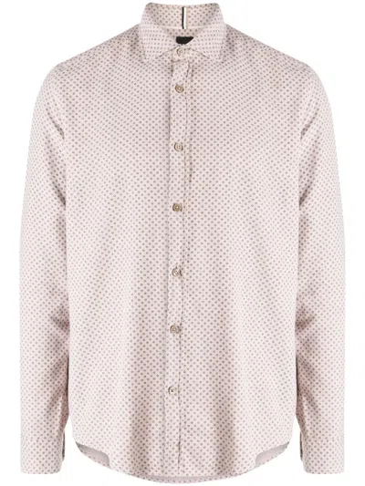 Hugo Boss Micro-dot Cotton Shirt In Brown