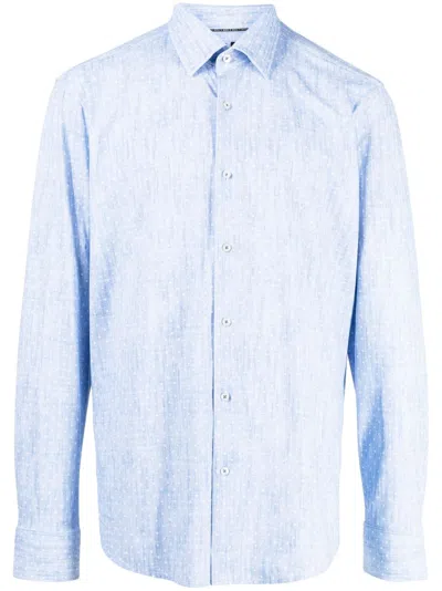 Hugo Boss Micro-dot Long-sleeve Shirt In Blau