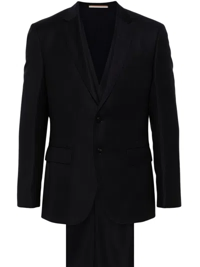 Hugo Boss Micro-pattern Virgin-wool Suit In Blue