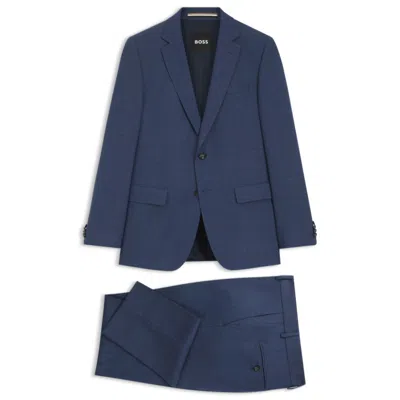 Hugo Boss Micro-patterned Two-piece Slim-fit Suit In Stretch Cloth In Blue