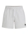 Hugo Boss Micro-print Quick-drying Swim Shorts With Logo Detail In White