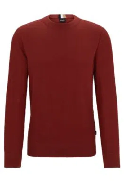 Hugo Boss Micro-structured Crew-neck Sweater In Cotton In Light Brown