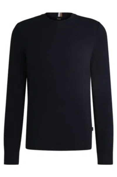 Hugo Boss Micro-structured Sweater In Cotton In Dark Blue
