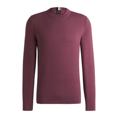 Hugo Boss Micro-structured Sweater In Cotton In Purple