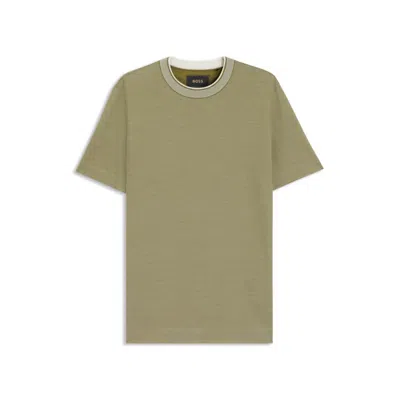 Hugo Boss Micro-structured T-shirt In Cotton And Silk In Green