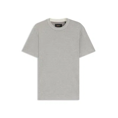 Hugo Boss Micro-structured T-shirt In Cotton And Silk In Gray