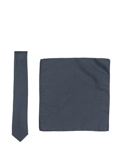Hugo Boss Micro-dot Silk-blend Tie And Pocket Square Set In Blue