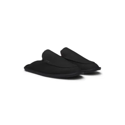 Hugo Boss Microfibre Slippers With Rubber Sole In Black
