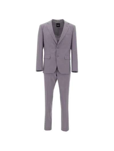 Hugo Boss Micro-pattern Slim-fit Suit In Purple