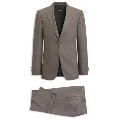 Hugo Boss Micro-patterned Slim-fit Suit In Italian Virgin Wool In Gray