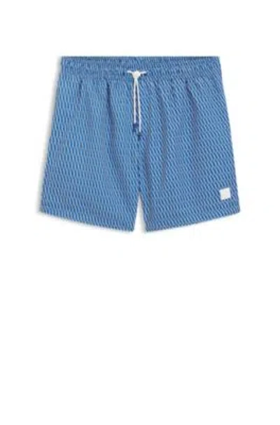 Hugo Boss Micro-print Swim Shorts In Quick-dry Fabric In Blue