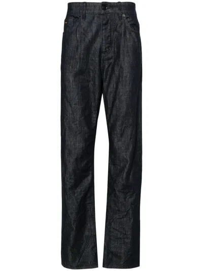 Hugo Boss Mid-rise Straight-leg Jeans In Blue