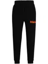 Hugo Boss Cotton-terry Tracksuit Bottoms With Puffed Flame Logo In Black