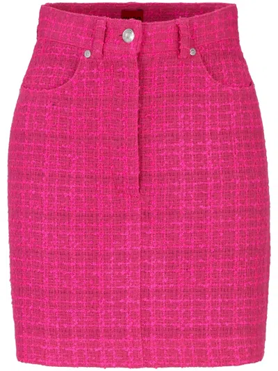 Hugo Boss Mid-rise Tweed Miniskirt In Pink