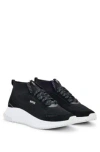Hugo Boss Mid-top Sock Trainers With Fishbone Sole In Black