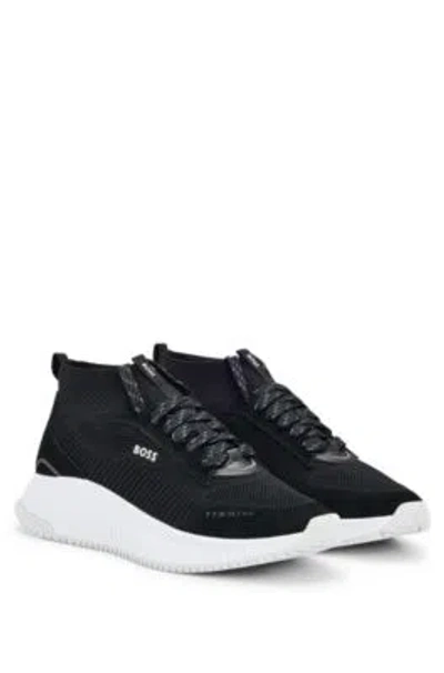 Hugo Boss Mid-top Sock Trainers With Fishbone Sole In Black
