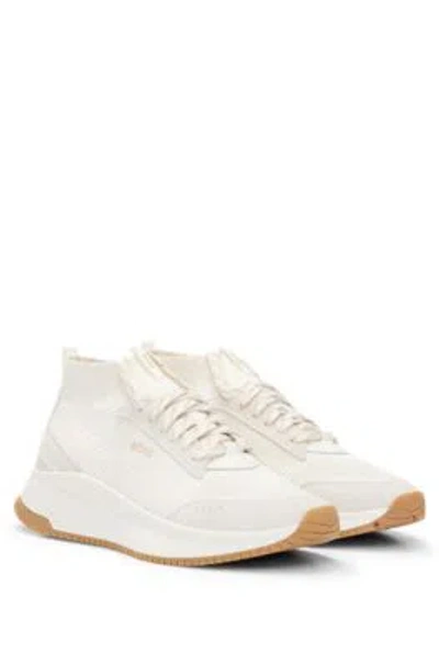 Hugo Boss Mid-top Sock Trainers With Fishbone Sole In White