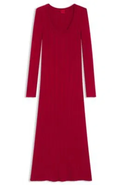 Hugo Boss Midi Dress With Irregular Rib In Red