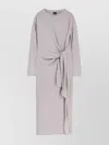 Hugo Boss Midi Dress With Knot Detail And Long Sleeves In Silver