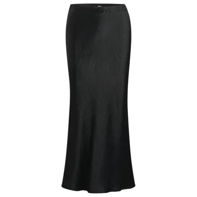 Hugo Boss Midi-length Skirt In Crinkled Satin-touch Fabric In Black