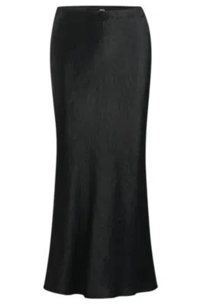 Hugo Boss Midi-length Skirt In Crinkled Satin-touch Fabric In Black