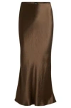 Hugo Boss Midi-length Skirt In Crinkled Satin-touch Fabric In Light Green