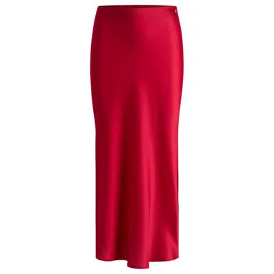 Hugo Boss Midi-length Skirt In Hammered Satin In Pink