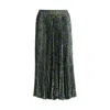 Hugo Boss Midi-length Skirt In Printed Plissé Satin In Green