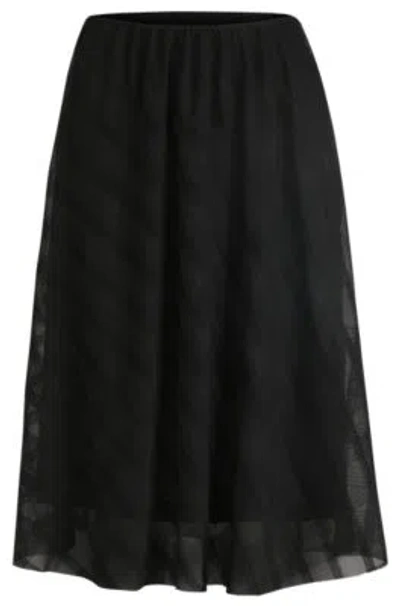 Hugo Boss Midi Skirt In Patterned Tulle In Black