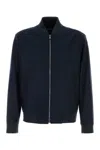 Hugo Boss Stretch Flannel Bomber Jacket With Ribbed Cuffs And Hem In Blue