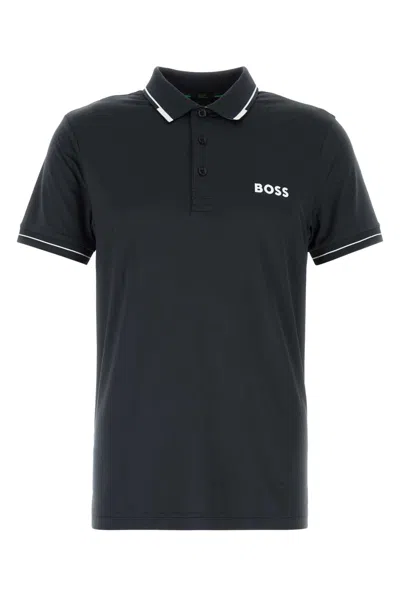 Hugo Boss Midnight Blue Stretch Polyester Polo Shirt In Darkblue