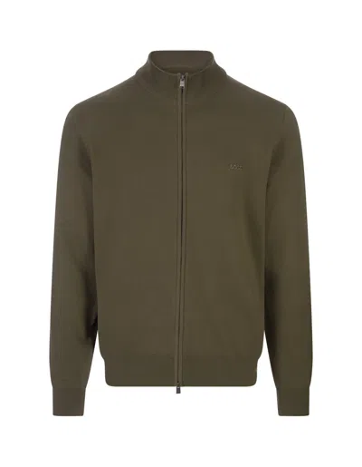 Hugo Boss Military Green Knitted Cardigan With Zip