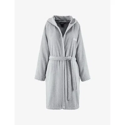 Hugo Boss Mineral Edge Hooded Cotton Bathrobe In Gray