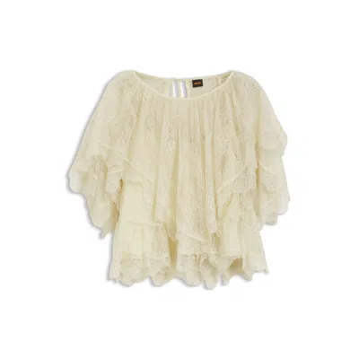 Hugo Boss Mini Cape Blouse With Lace Trim In Yellow