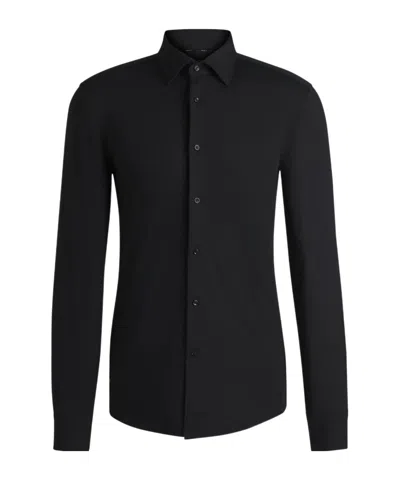 Hugo Boss Slim-fit Shirt In Performance-stretch Cotton-blend Jersey In Black