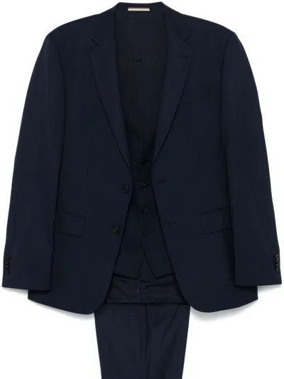 Hugo Boss Mini-check Three-piece Suit In Blue