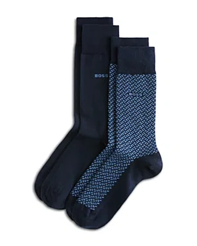 Hugo Boss Mini Cube Crew Dress Socks, Pack Of 2 In Dark Blue