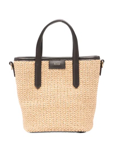 Hugo Boss Mini Jala Woven Bucket Bag In Neutral